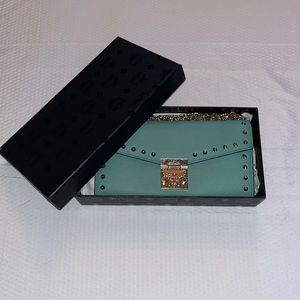 MCM CROSSBODY CLUTCH WITH STUDS DARK MINT EUC